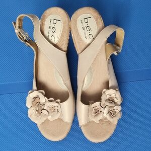 b.o.c. Women's Savannah Wedge Sandals with Floral Accents In Champagne
